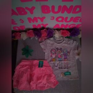 #3535👉🏼 CUTE TWO PIECE SETS ("SIZE: 3T") WITH T-SHIRT & RUFFLED LAYERS SKIRT